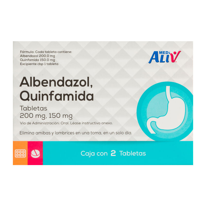 Medialiv Albendazol/ Quinfamida 200/150 Mg Caja C/ 2 Tabletas