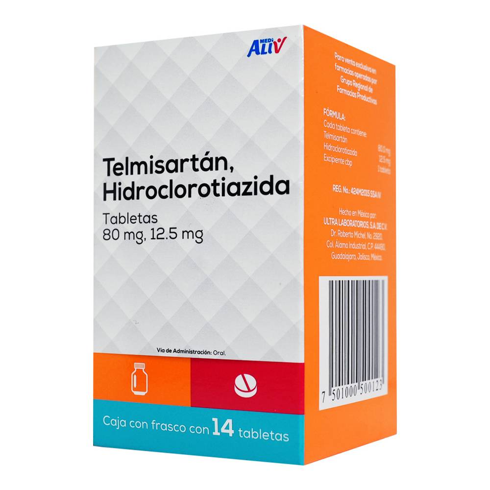 Medialiv Telmisartan/ Hidroclorotiazida 80/12.5 Mg Caja C/ 14 Tabletas