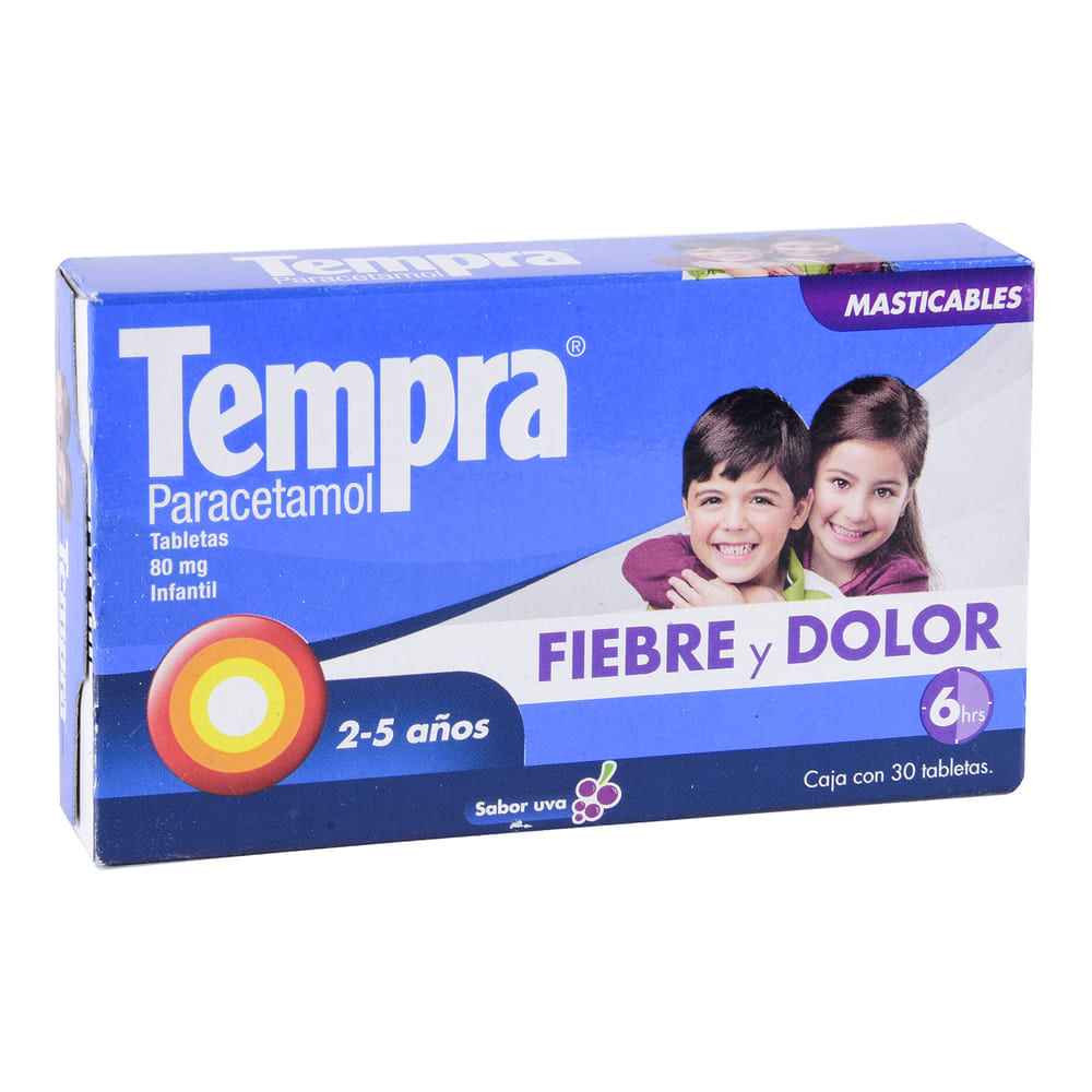 Tempra Infantil Uva 80 Mg Caja C/30 Tabletas Masticables