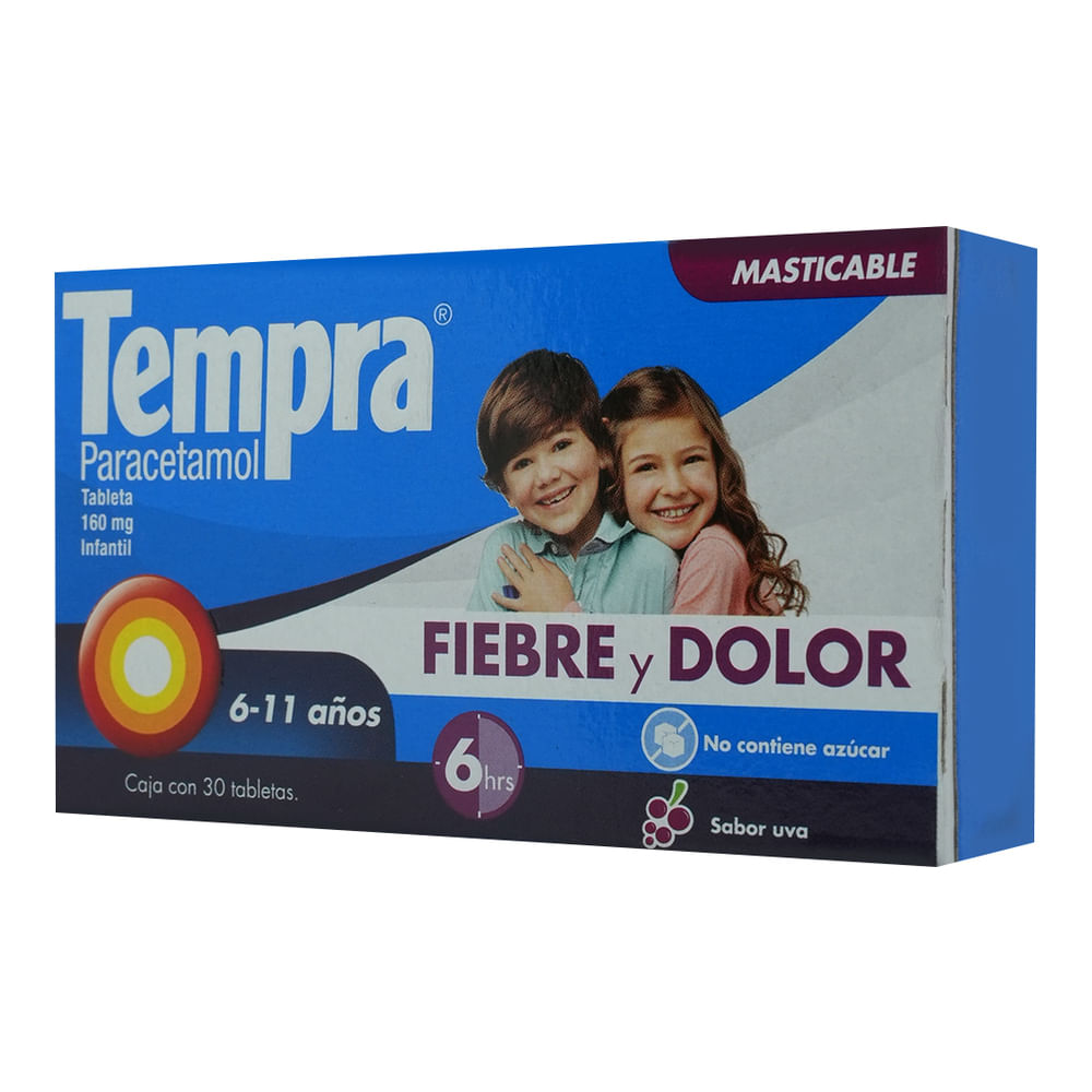 Tempra Infantil Uva 160 Mg Caja C/30 Tabletas Masticables
