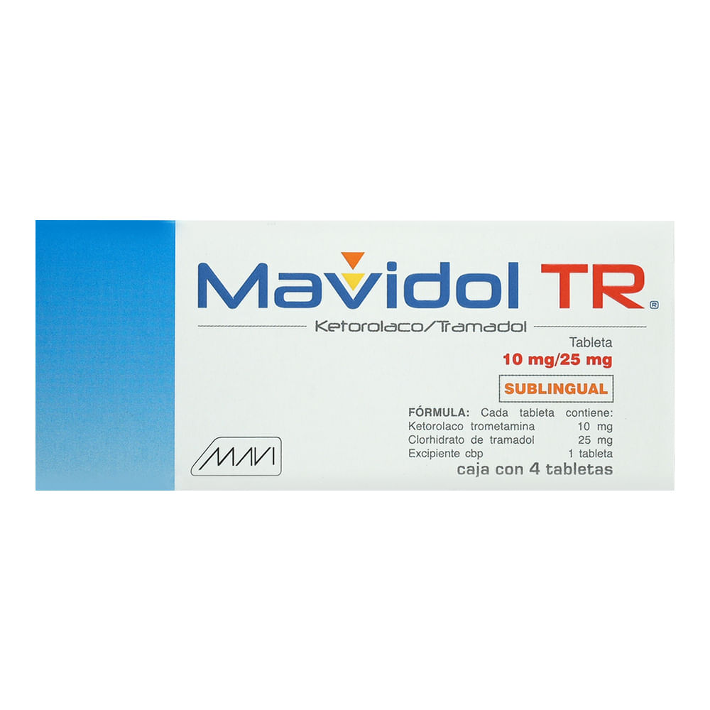 Mavidol Tr Ketorolaco/ Tramadol 10/25 Mg Caja C/4 Tabletas Sublinguales