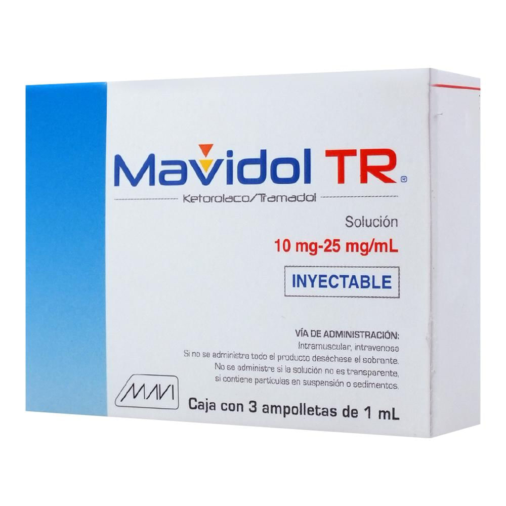 Mavidol Tr Ketorolaco/ Tramadol 10/25 Mg C/3 Ampolletas