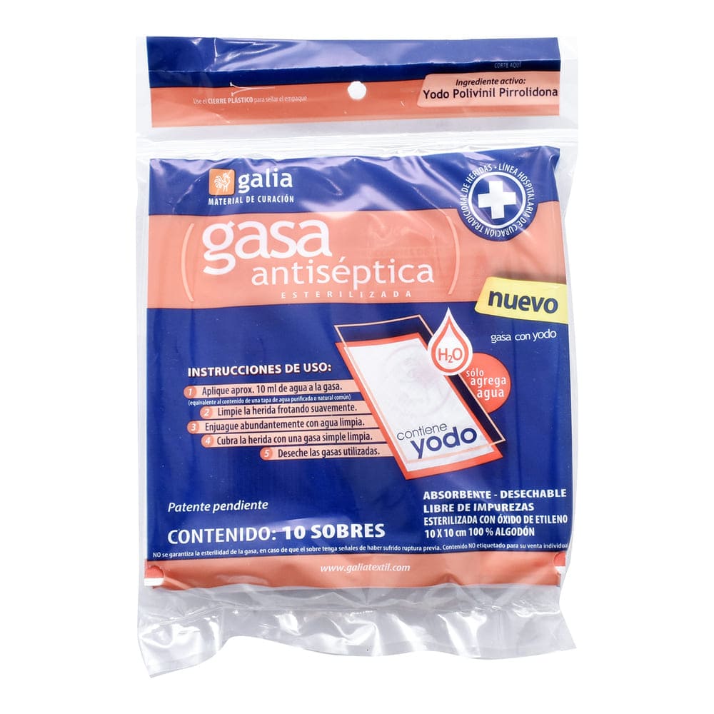 Gasas Galia Antiseptica Esteril 10X10Cm Empaque C/10 Pz