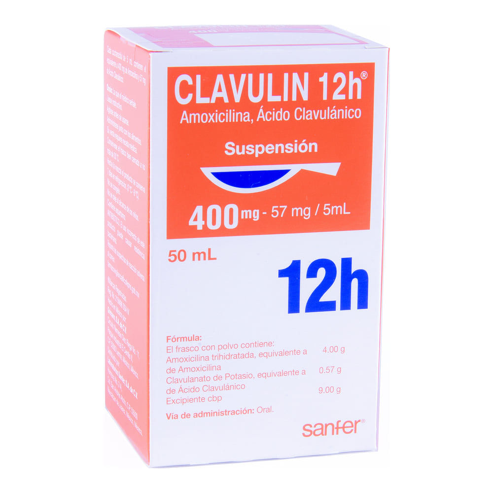 Clavulin 12H Suspension 400/5 Mg/Ml Frasco C/50 Ml