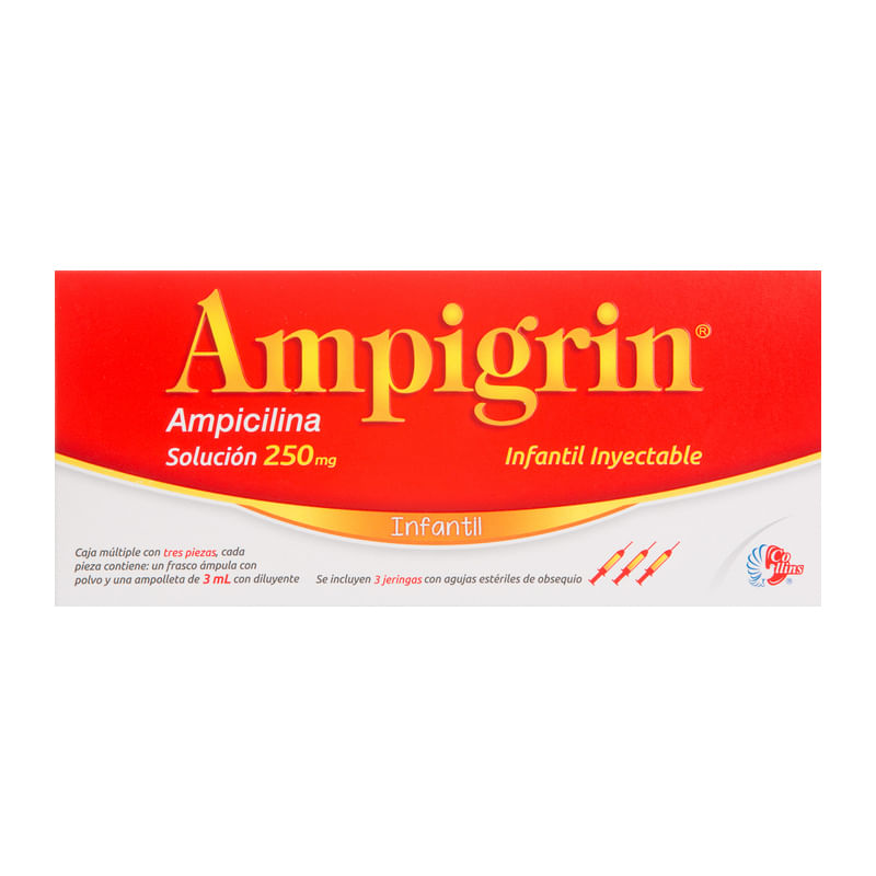 Ampigrin Ampicilina I.M 250 Mg Infantil C/3 Ampolletas
