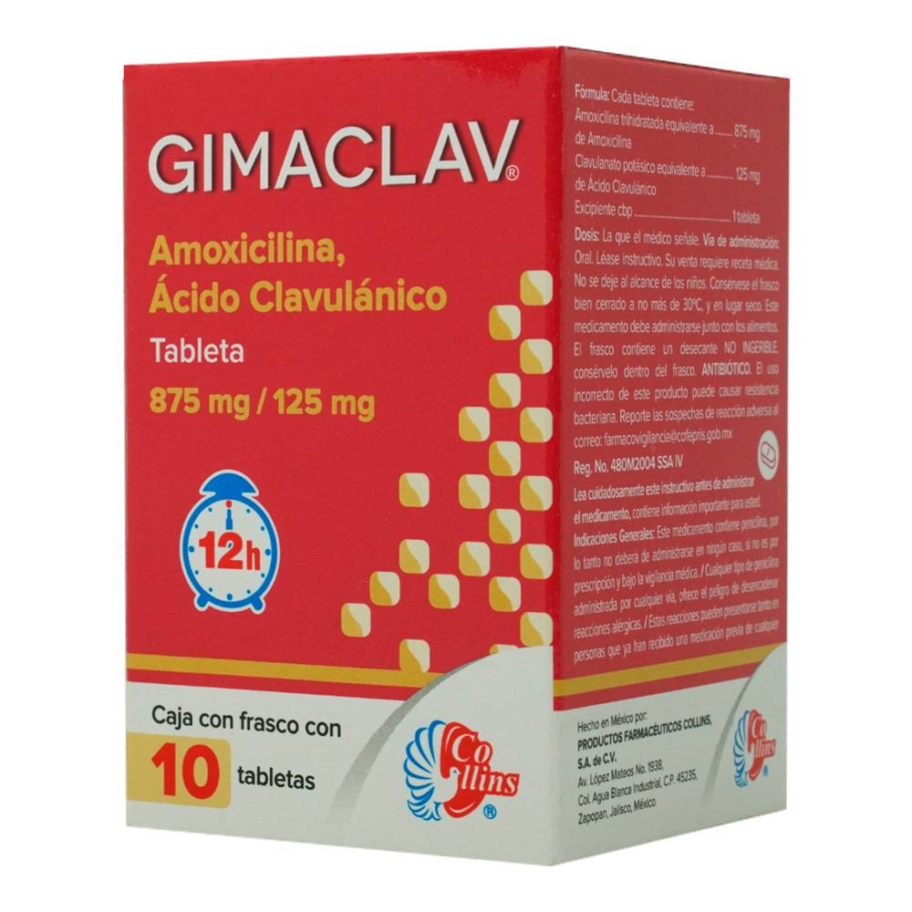 Gimaclav Amoxicilina/Acido Clavulanico 875/125 Mg Caja C/10 Tabletas