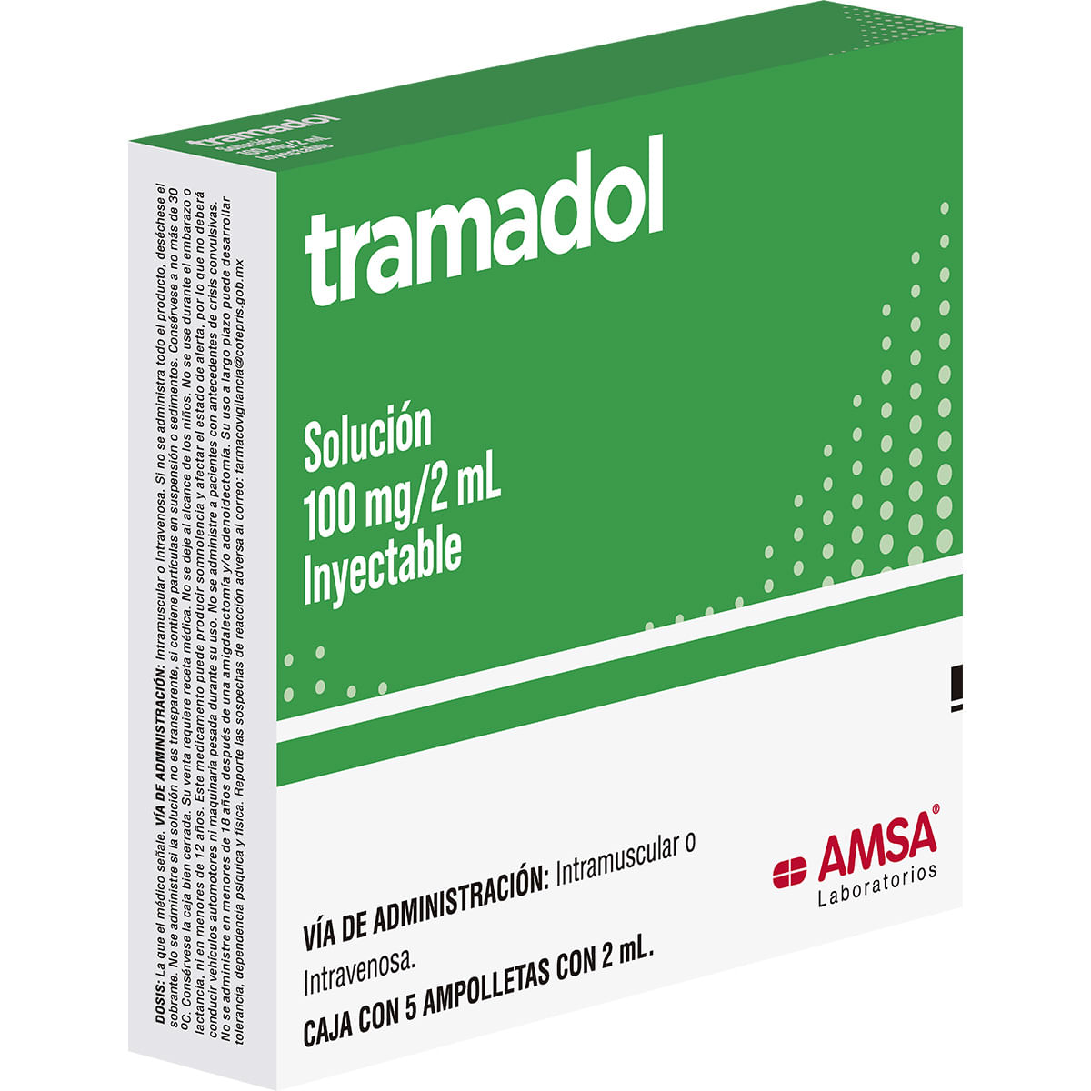 Tramadol Solucion Inyectable 100 Mg/2 Ml Caja C/5 Ampolletas