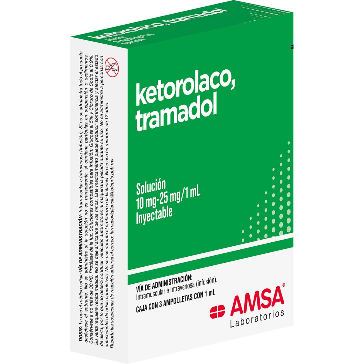 Ketorolaco/ Tramadol 10/25 Mg 1 Ml C/3 Ampolletas